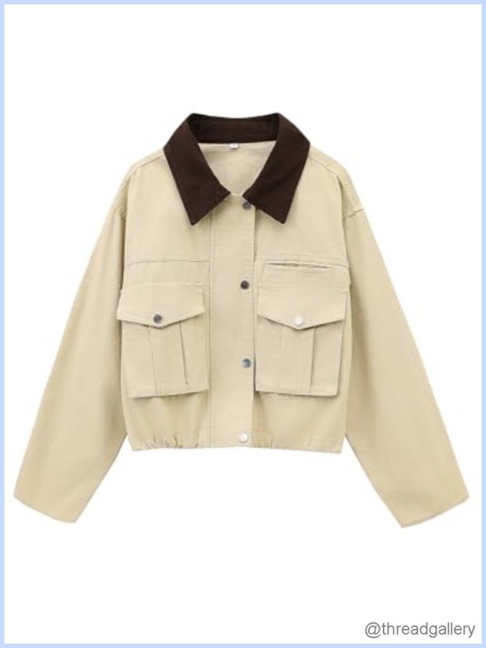 Women's 100% Cotton Cropped Jacket Contrast Collar Button Front Casual